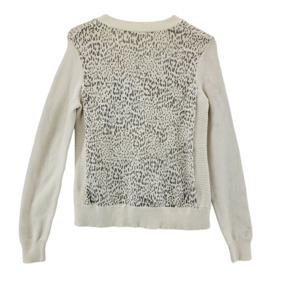 Rebecca Taylor Ivory Crewneck Sweater Gray Leopard Print Detail Size Medium - Picture 4 of 7